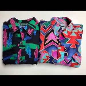 2 vtg Men WRANGLER Aztec Western Cactus Cowboy